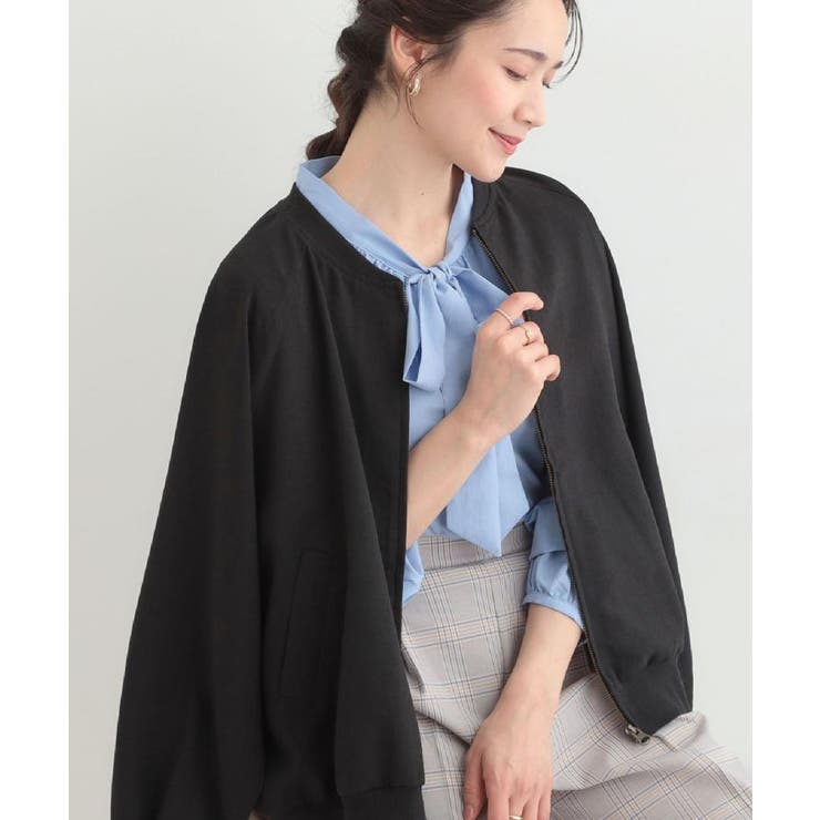 ブラック(019) | 【洗濯機可/S-LL】さらっと快適 麻調ゆるリブブルゾン | SHOO・LA・RUE