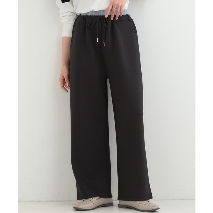 ブラック(019) | 【セットアップ可/S-LL/なめらかタッチ】ダブルウエスト レイヤードパンツ | SHOO・LA・RUE