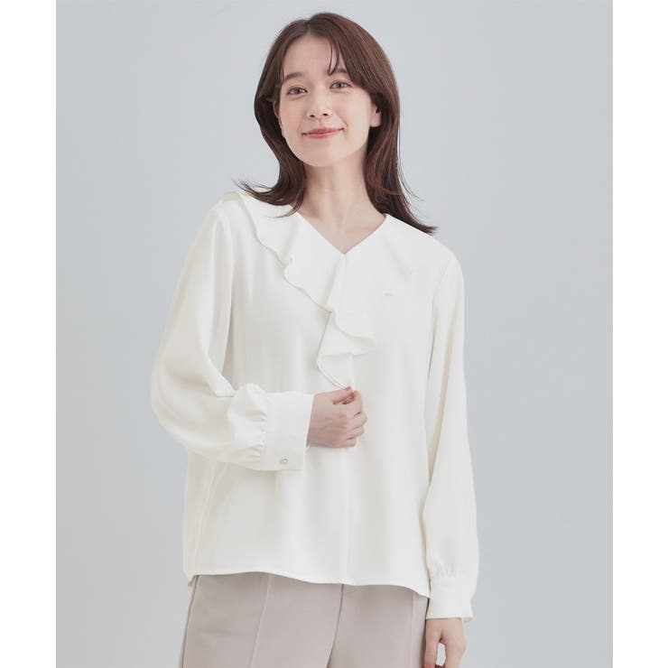 【洗濯機可/S-LL】お顔周りを華やかに。フリル襟ブラウス | SHOO・LA・RUE | 詳細画像1 