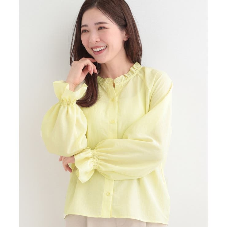 ライトイエロー(030) | 【洗濯後しわになりにくい/S-LL/UV】大人上品な フリル襟ブラウス | SHOO・LA・RUE