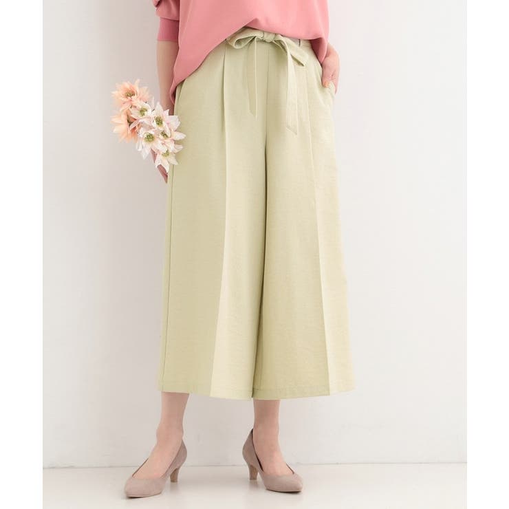 ベージュ(052) | 【洗濯機可/S-LL】ハイウエストで美脚見え リボンワイドパンツ | SHOO・LA・RUE