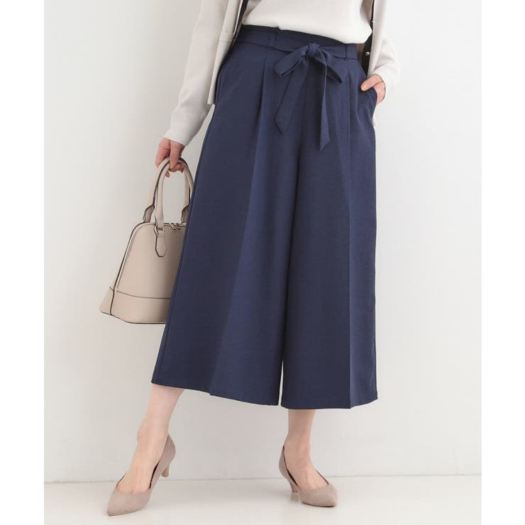 ネイビー(094) | 【洗濯機可/S-LL】ハイウエストで美脚見え リボンワイドパンツ | SHOO・LA・RUE