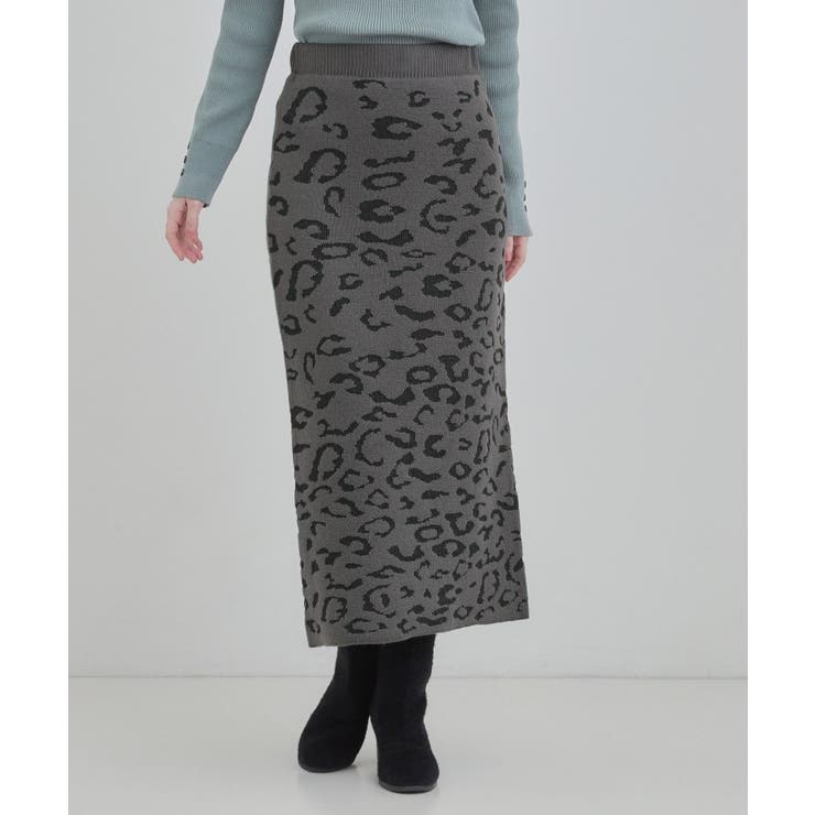 【S-LL】シンプルコーデが惹き立つ レオパード柄ニットナロースカート | SHOO・LA・RUE | 詳細画像1 