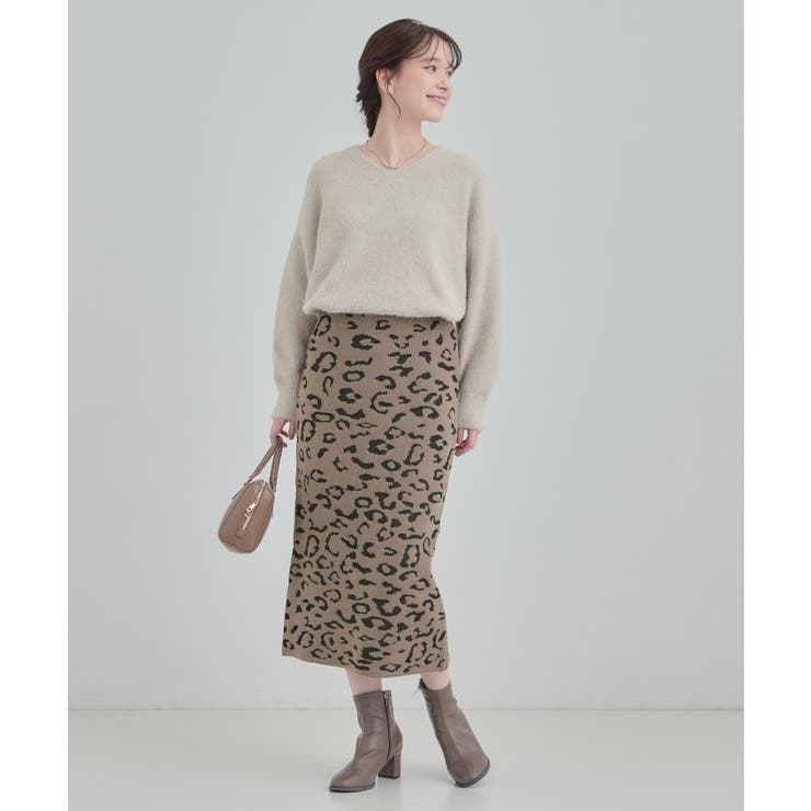 【S-LL】シンプルコーデが惹き立つ レオパード柄ニットナロースカート | SHOO・LA・RUE | 詳細画像7 
