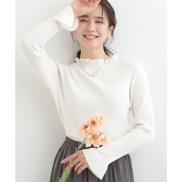 オフホワイト(003) | 【洗濯機可/S-LL】フリルで上品 やわらかリブニット | SHOO・LA・RUE