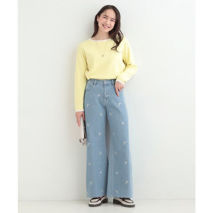 【洗濯機可/S-LL】フラワー刺繍が女性らしさをプラス バギーデニムパンツ | SHOO・LA・RUE | 詳細画像3 