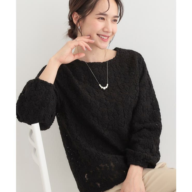 ブラック(019) | お花起毛レーストップス | SHOO・LA・RUE