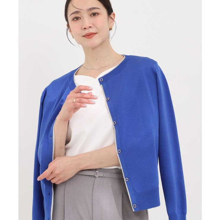 ブルー(593) | 配色がコーデのアクセントに レイヤード風クルーカーディガン | SHOO・LA・RUE