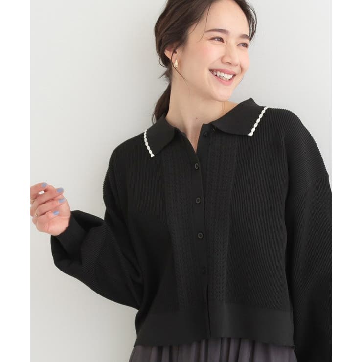 ブラック(019) | 衿付きレース風カーディガン | SHOO・LA・RUE