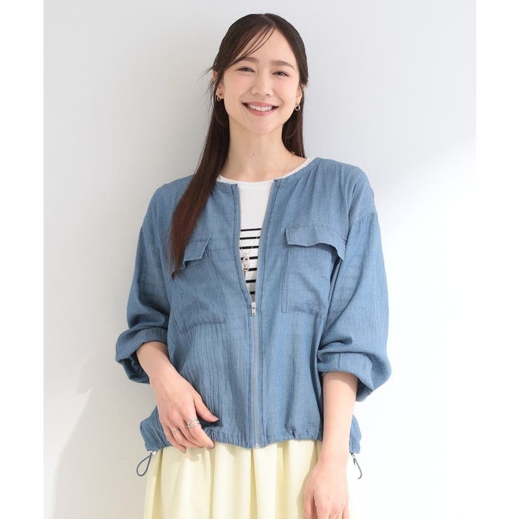 【S-LL】優しく透ける 柔らかシアーデニムブルゾン | SHOO・LA・RUE | 詳細画像6 