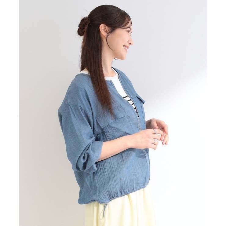 【S-LL】優しく透ける 柔らかシアーデニムブルゾン | SHOO・LA・RUE | 詳細画像7 