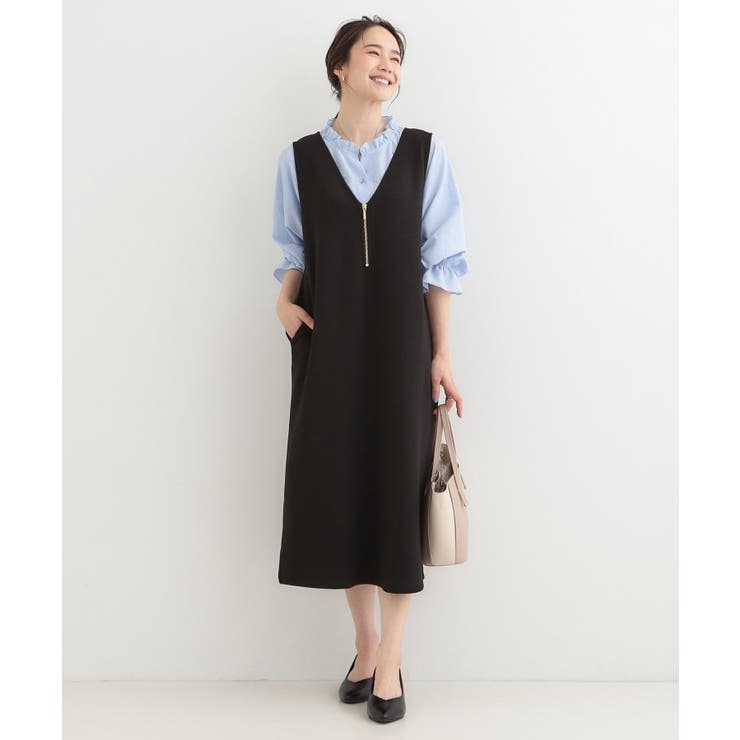 なめらかダンボールハーフジップ Vネックジャンパースカート | SHOO・LA・RUE | 詳細画像3 