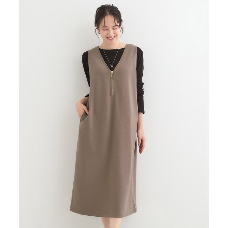 なめらかダンボールハーフジップ Vネックジャンパースカート | SHOO・LA・RUE | 詳細画像5 