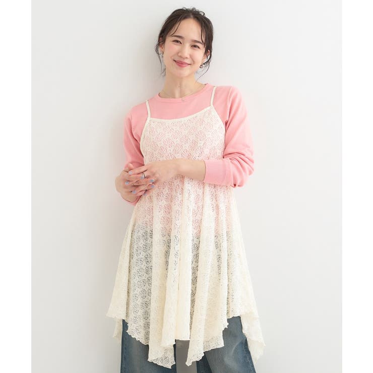 【前後2WAYネック】レイヤードスタイルにおすすめ レースキャミチュニック | SHOO・LA・RUE | 詳細画像1 