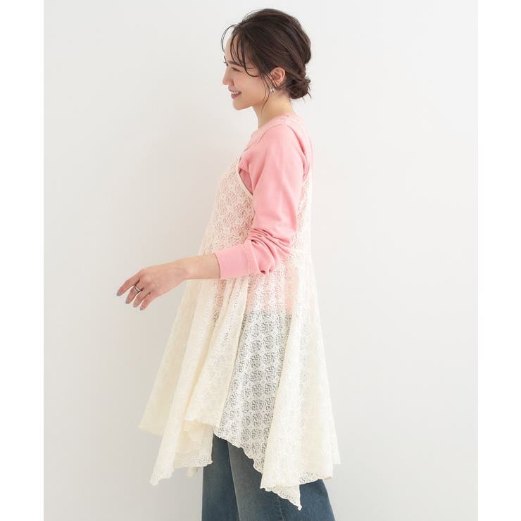 【前後2WAYネック】レイヤードスタイルにおすすめ レースキャミチュニック | SHOO・LA・RUE | 詳細画像2 