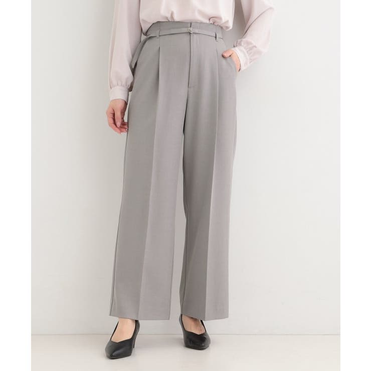 【セットアップ可/多機能】センタープレスできちんと見え ベルト付きワイドパンツ | SHOO・LA・RUE | 詳細画像1 