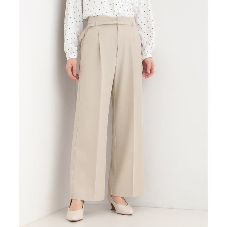 グレージュ(050) | 【セットアップ可/多機能】センタープレスできちんと見え ベルト付きワイドパンツ | SHOO・LA・RUE