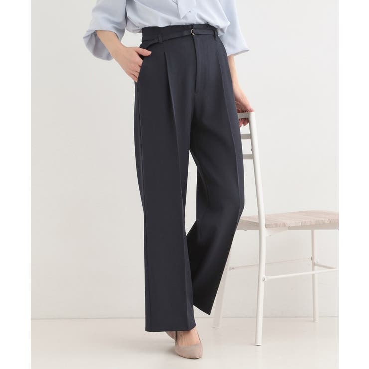 ネイビー(094) | 【セットアップ可/多機能】センタープレスできちんと見え ベルト付きワイドパンツ | SHOO・LA・RUE