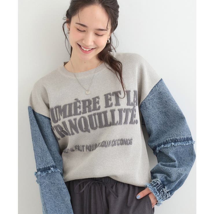 ライトグレー(011) | デニム袖切替ロゴニット | SHOO・LA・RUE