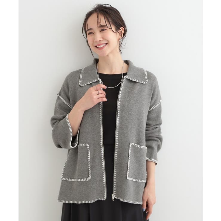 ステッチ襟付きジップニットカーディガン | SHOO・LA・RUE | 詳細画像5 