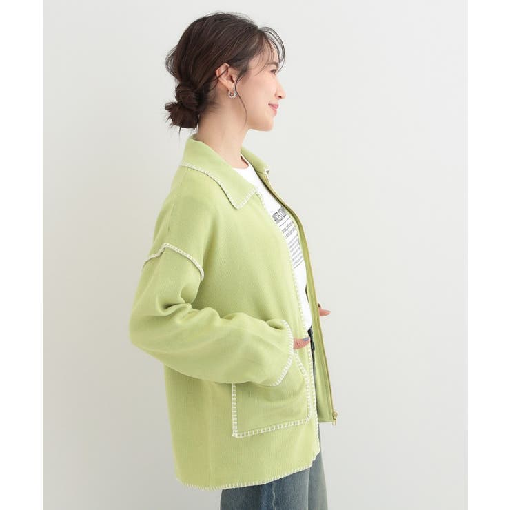 ステッチ襟付きジップニットカーディガン | SHOO・LA・RUE | 詳細画像10 