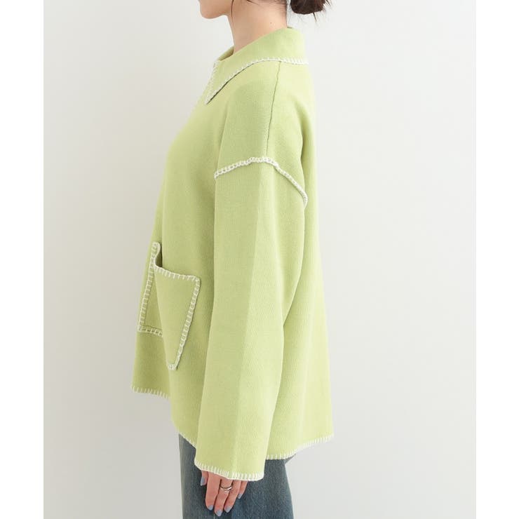 ステッチ襟付きジップニットカーディガン | SHOO・LA・RUE | 詳細画像14 