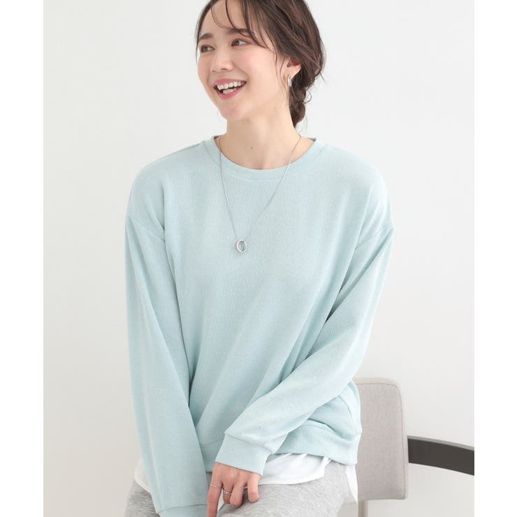 サックスブルー(090) | 【洗濯機可/S-LL】1枚でサマ見え ラメニットソー レイヤード風トップス | SHOO・LA・RUE