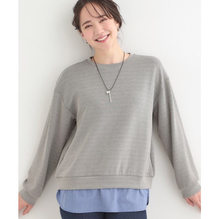 グレー(312) | 【洗濯機可/S-LL】1枚でサマ見え ラメニットソー レイヤード風トップス | SHOO・LA・RUE