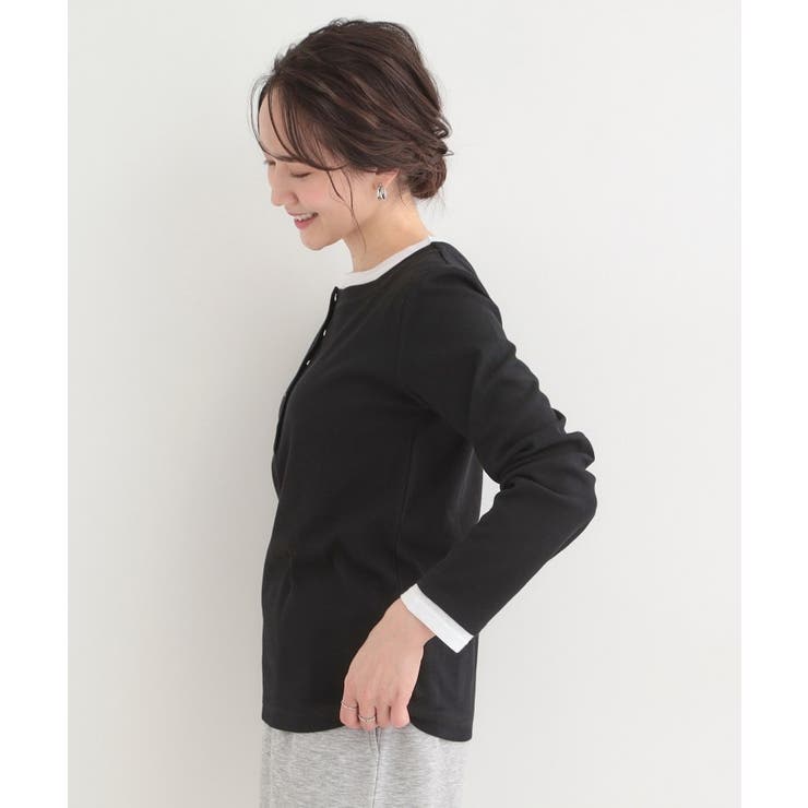 【洗濯機可/S-LL】1枚でサマ見え レイヤード風配色 ヘンリーネックロンT | SHOO・LA・RUE | 詳細画像6 