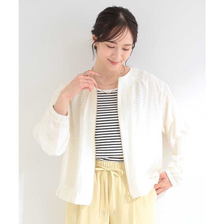 【洗濯機可/UV/S-LL】程よい透け感 襟元タック シアーブルゾン | SHOO・LA・RUE | 詳細画像1 