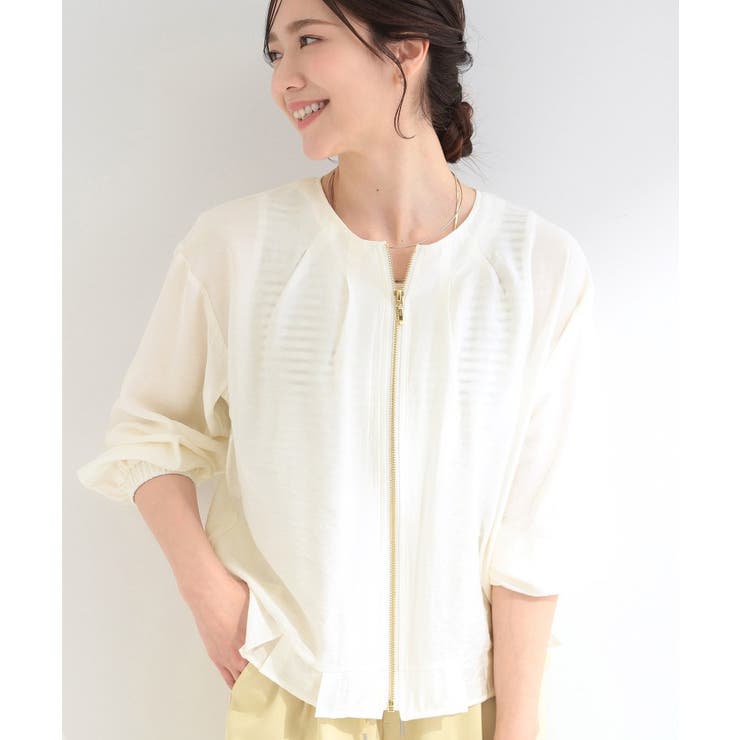 オフホワイト(003) | 【洗濯機可/UV/S-LL】程よい透け感 襟元タック シアーブルゾン | SHOO・LA・RUE