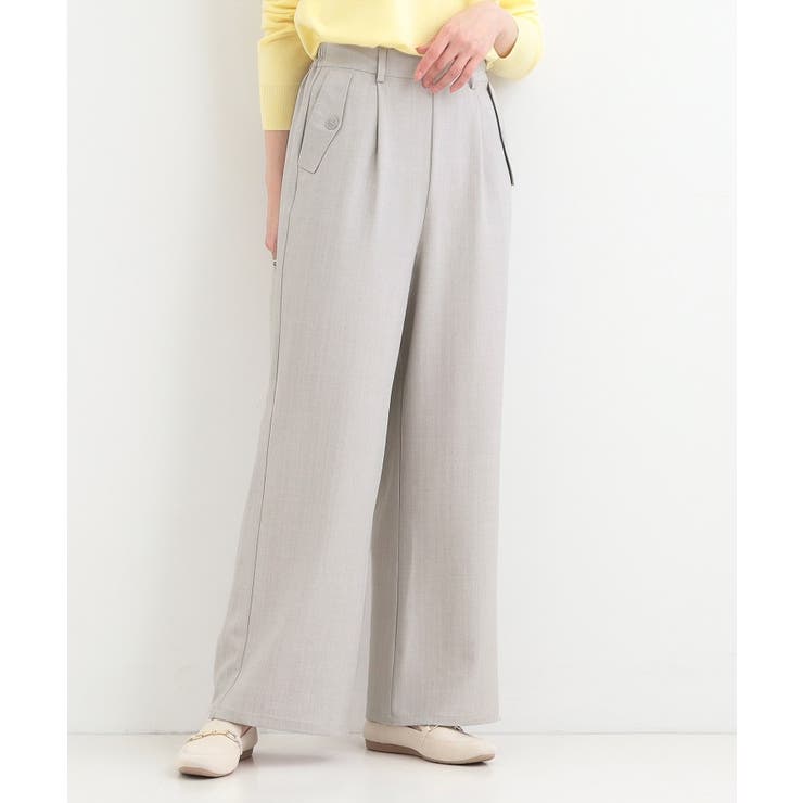 【洗濯機可/S-LL】フラップポケットがアクセント ヘリンボーンワイドパンツ | SHOO・LA・RUE | 詳細画像1 