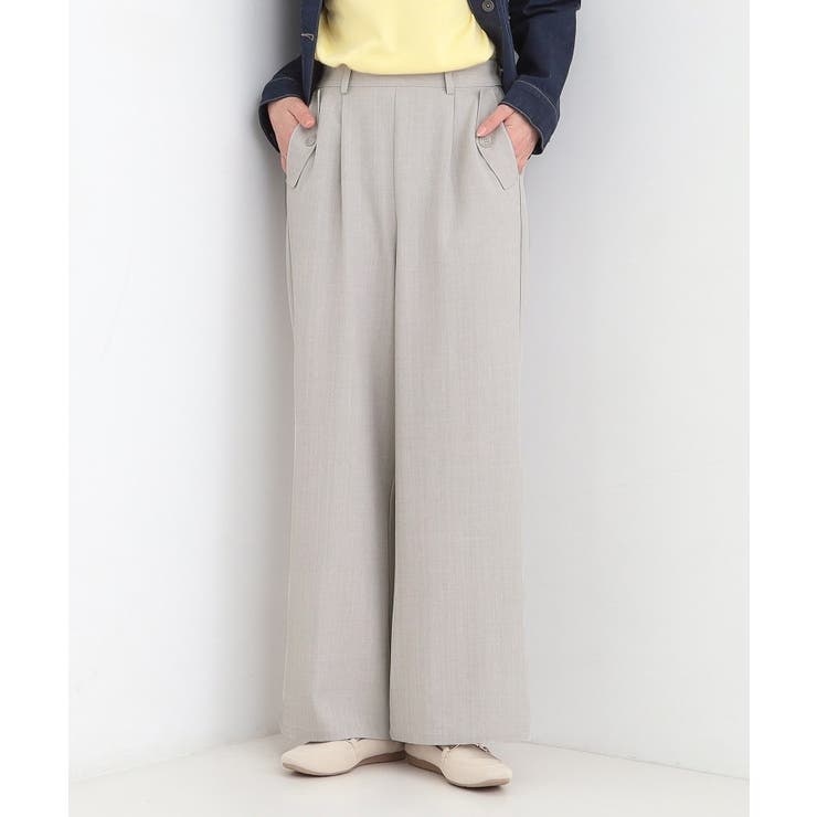 グレー(012) | 【洗濯機可/S-LL】フラップポケットがアクセント ヘリンボーンワイドパンツ | SHOO・LA・RUE