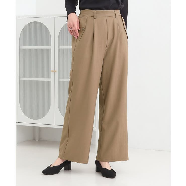 モカブラウン(042) | 【洗濯機可/S-LL】フラップポケットがアクセント ヘリンボーンワイドパンツ | SHOO・LA・RUE