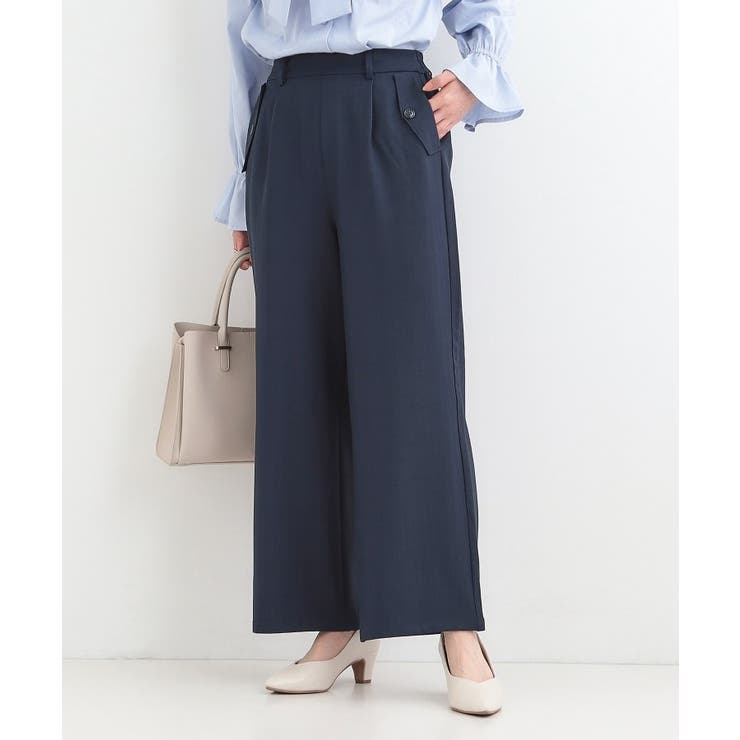 ネイビー(094) | 【洗濯機可/S-LL】フラップポケットがアクセント ヘリンボーンワイドパンツ | SHOO・LA・RUE