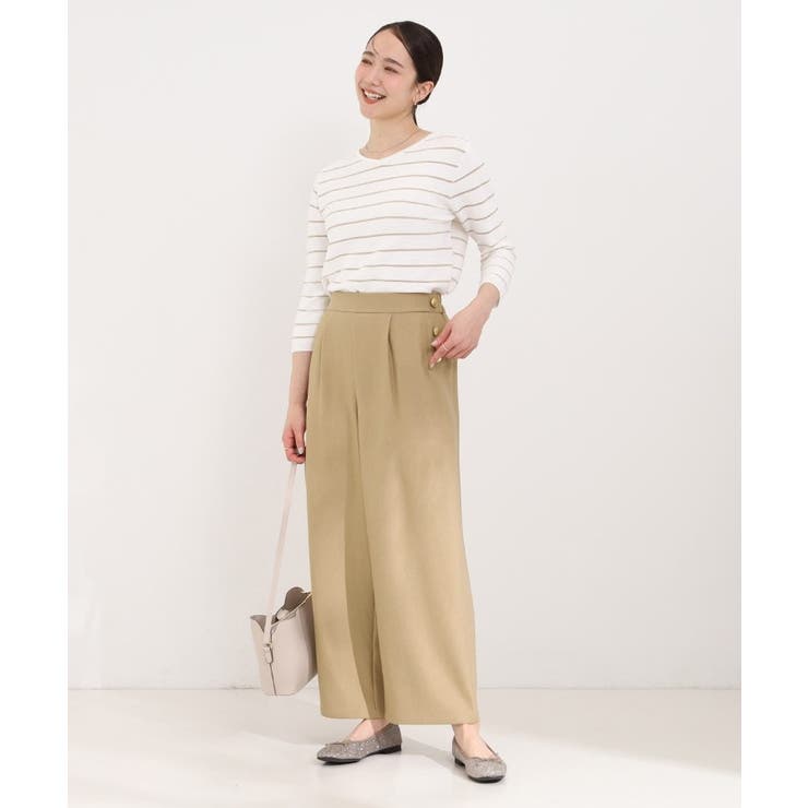 【S-LL】はくだけすっきりシルエット サイドボタン付き デニム風ワイドパンツ | SHOO・LA・RUE | 詳細画像7 