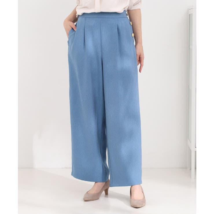 【S-LL】はくだけすっきりシルエット サイドボタン付き デニム風ワイドパンツ | SHOO・LA・RUE | 詳細画像9 