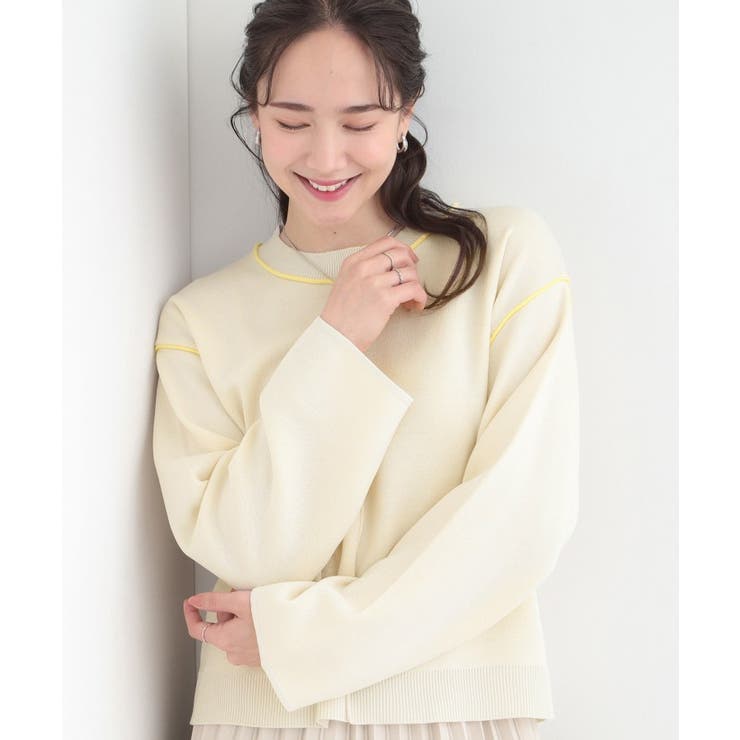 オフホワイト(003) | ダブルフェイス配色ニット | SHOO・LA・RUE