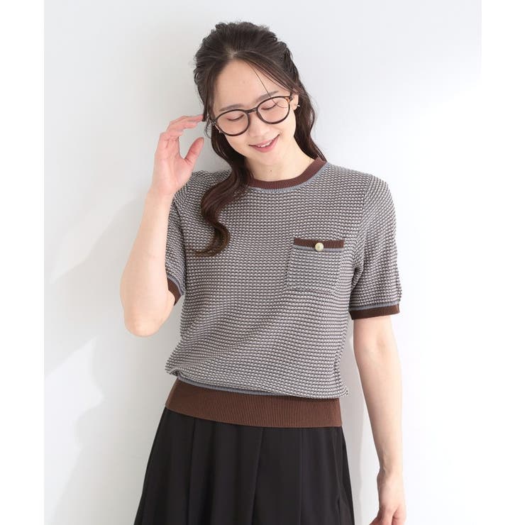 【洗濯機可/S-LL】金ボタンが上品 カノコ編み配色クルーネックニット | SHOO・LA・RUE | 詳細画像9 
