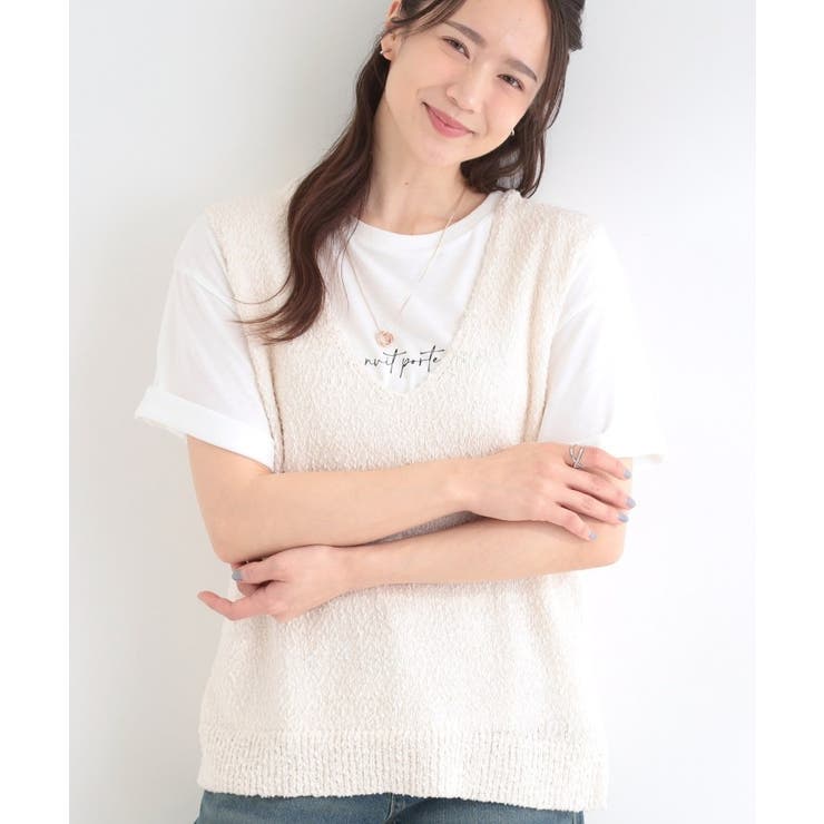 オフホワイト(003) | 【2点セット/S-LL】ニットベスト＆ロゴTシャツSET | SHOO・LA・RUE