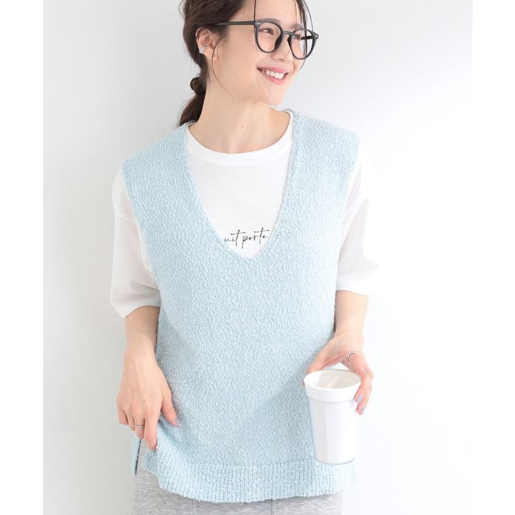 ブルー(091) | 【2点セット/S-LL】ニットベスト＆ロゴTシャツSET | SHOO・LA・RUE