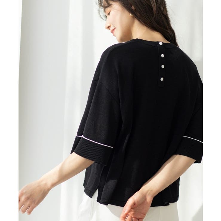 ブラック(019) | 配色ラインニットTシャツ | SHOO・LA・RUE