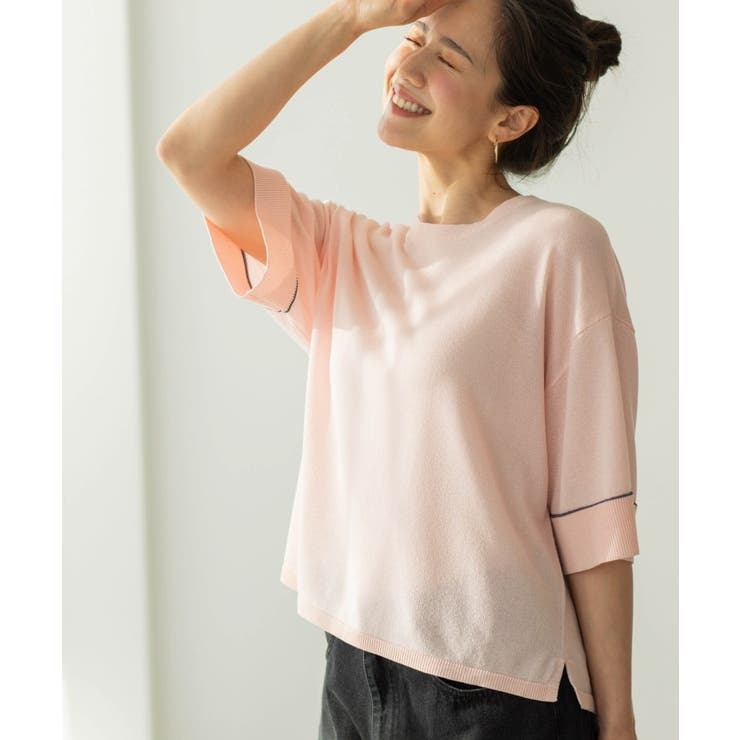 ライトピンク(070) | 配色ラインニットTシャツ | SHOO・LA・RUE