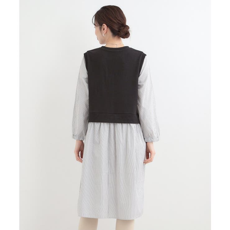 【S-LL/体型カバー】ストライプ柄ドッキングワンピース | SHOO・LA・RUE | 詳細画像2 