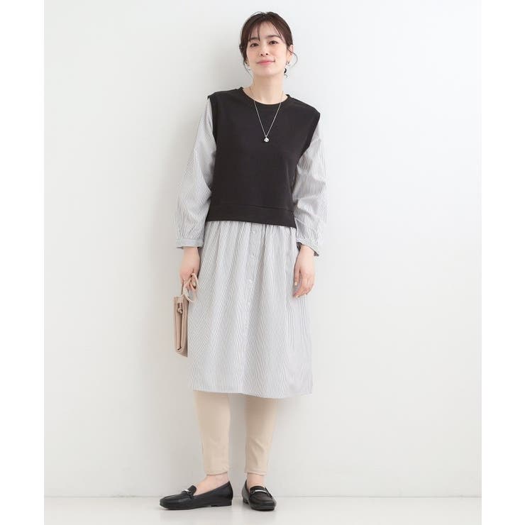 【S-LL/体型カバー】ストライプ柄ドッキングワンピース | SHOO・LA・RUE | 詳細画像3 