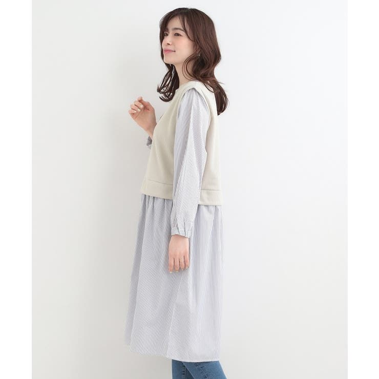 【S-LL/体型カバー】ストライプ柄ドッキングワンピース | SHOO・LA・RUE | 詳細画像6 
