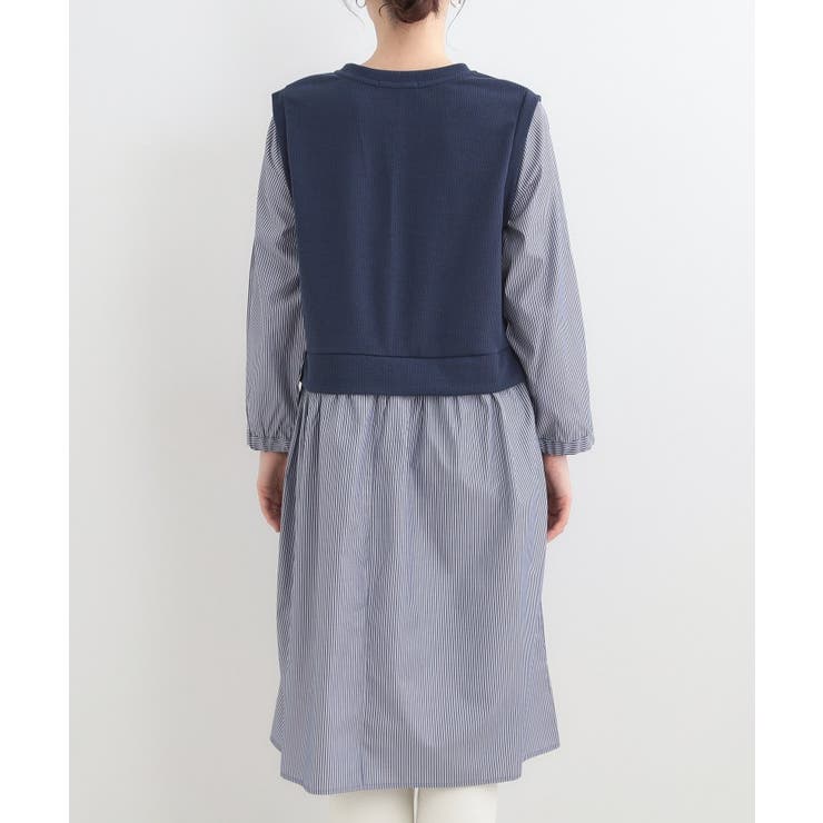 【S-LL/体型カバー】ストライプ柄ドッキングワンピース | SHOO・LA・RUE | 詳細画像15 