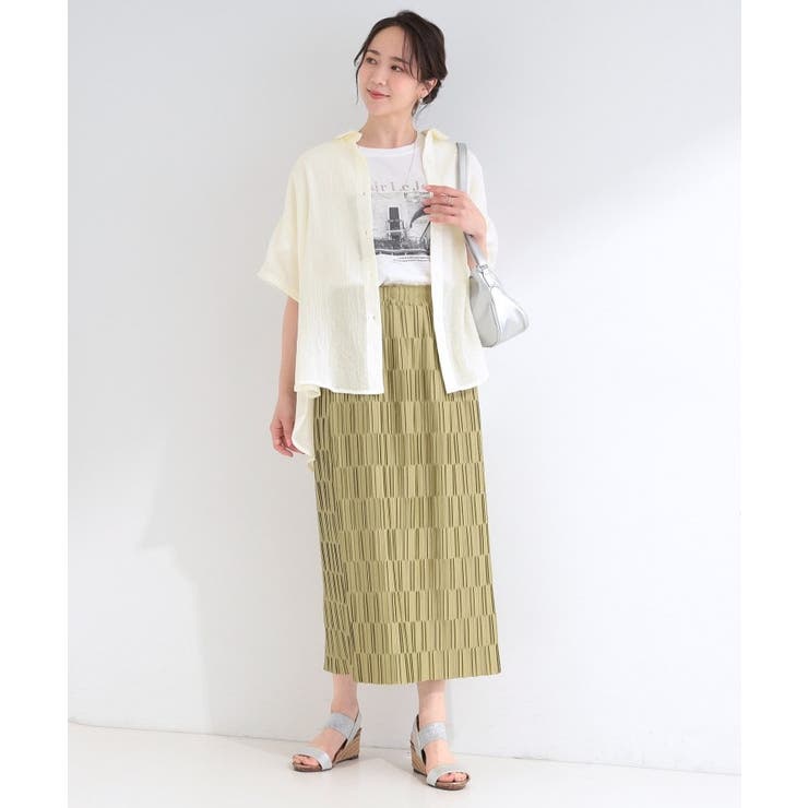 【体型カバー】柔らかな透け感 ヒップがすっぽり隠れる 5分袖シャツ | SHOO・LA・RUE | 詳細画像3 