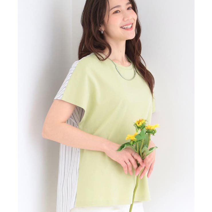 ライトグリーン(320) | 【S-LL/洗濯機可】異素材切り替え ひんやりTシャツ | SHOO・LA・RUE