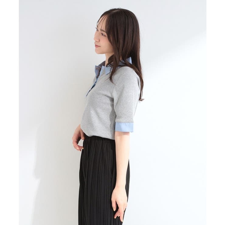 【洗濯機可/S-LL】シャツレイヤード風 テレコポロトップス | SHOO・LA・RUE | 詳細画像2 